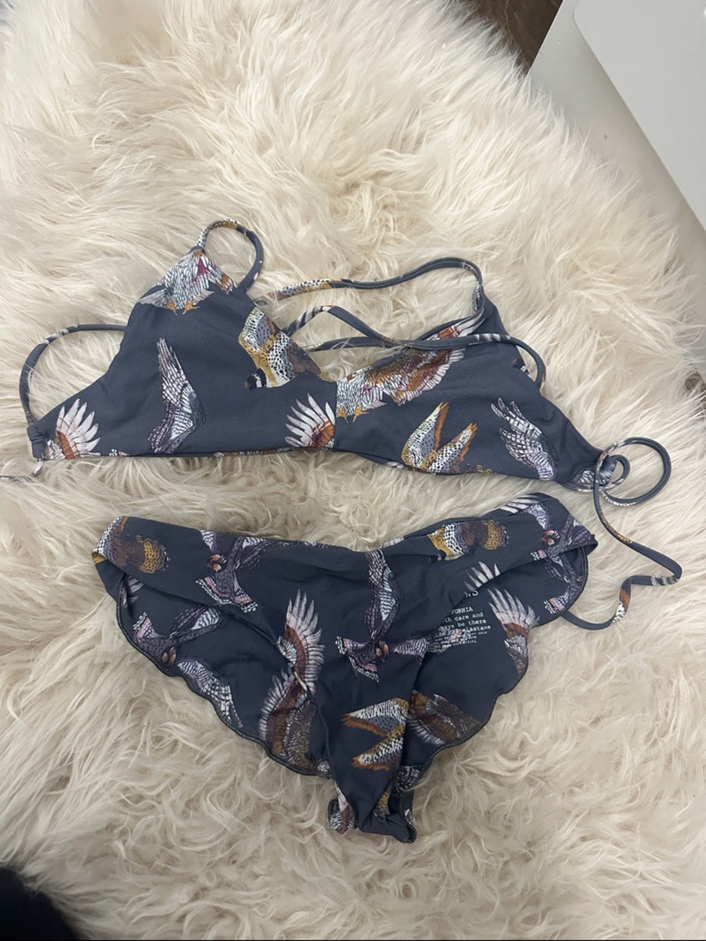 Boys + Arrows Slate Bird-Print Triangle Bikini